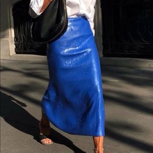 Blue sequin midi high waisted skirt